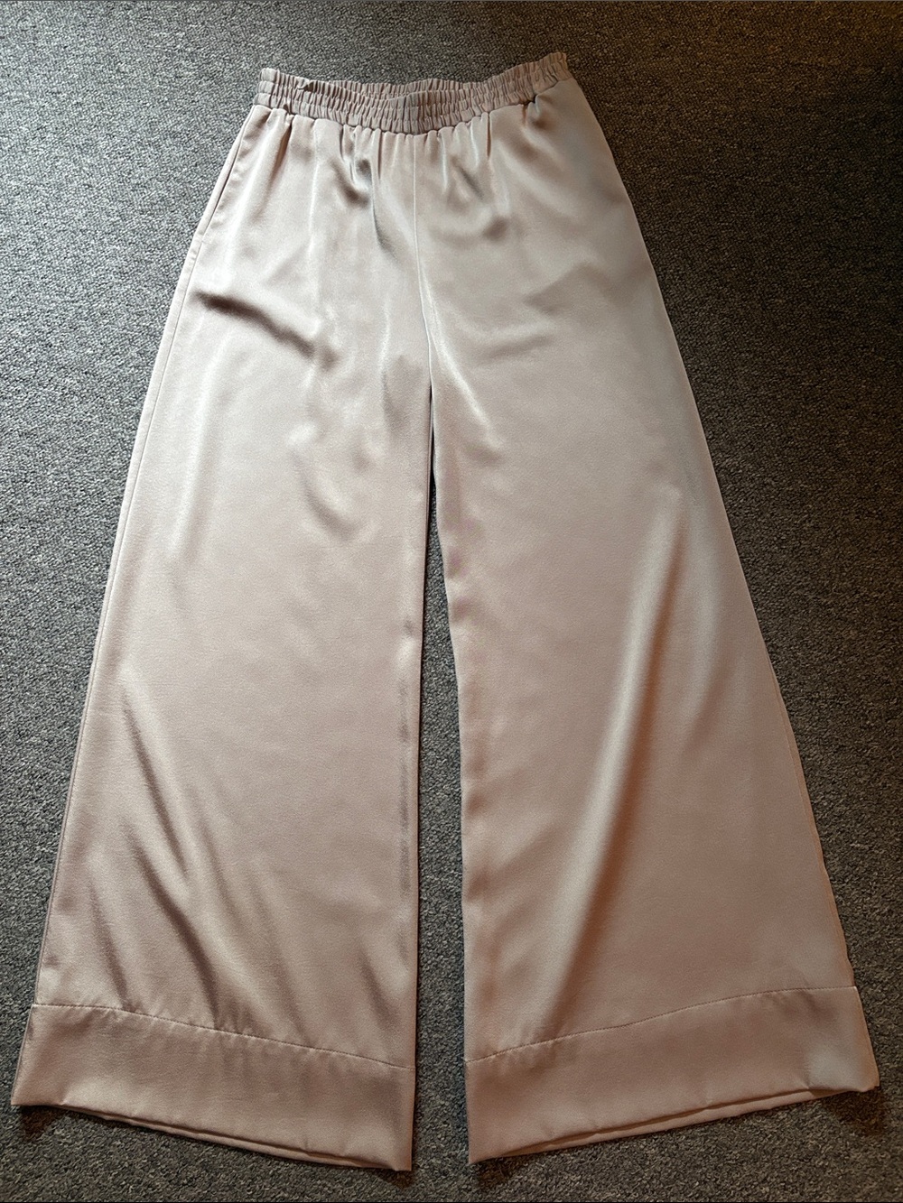 Wide Leg Satin-Feel Pants in Light Taupe